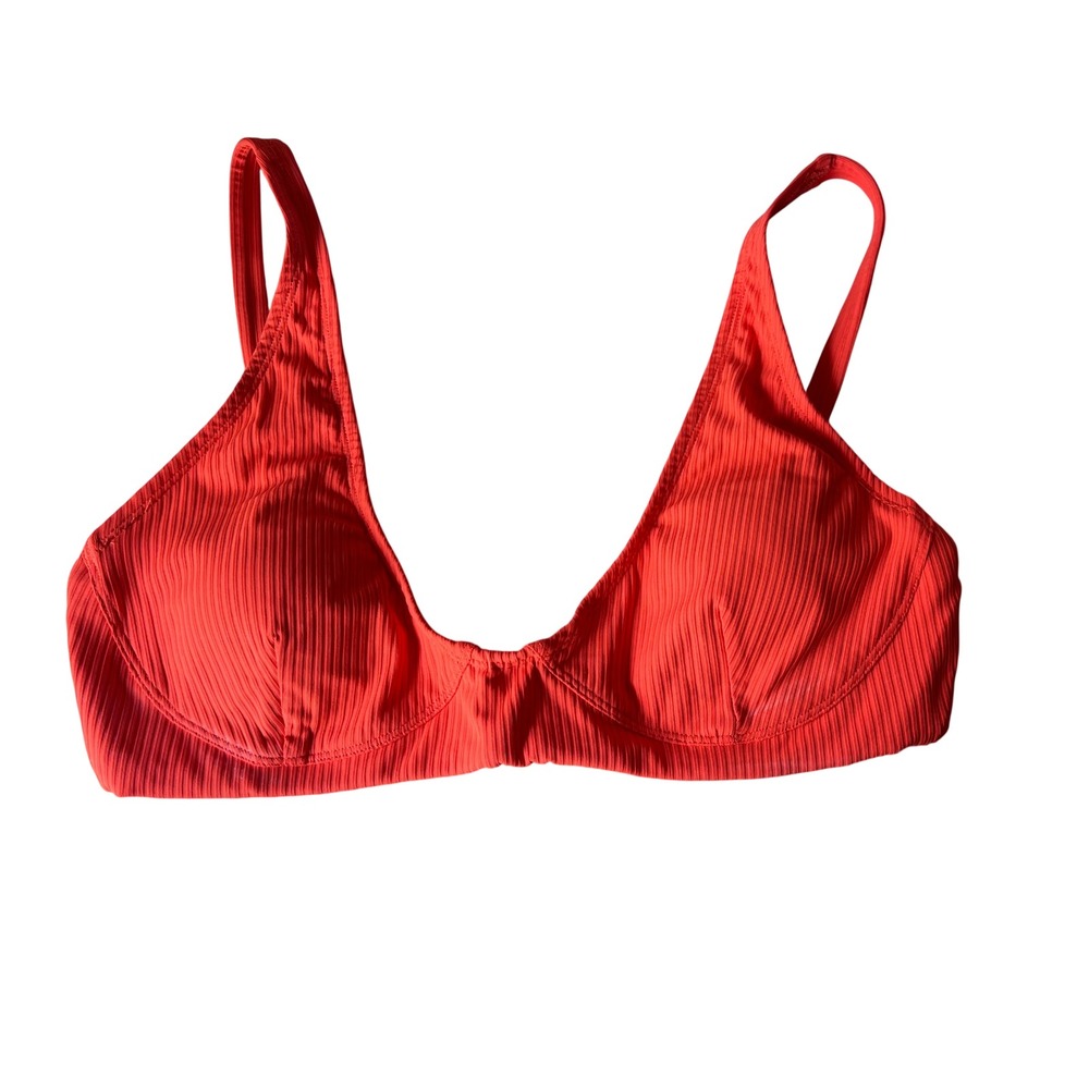 Andie Swim Mila‎ Top Vermillion Orange Red Ribbed Bikini Top Womens M NWT